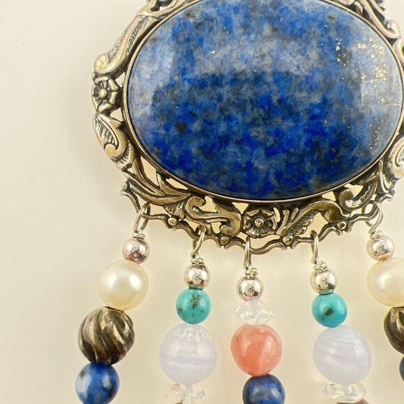 Carolyn Pollack Brooch Pin Sterling Silver Multi Gem Blue Floral Pearl Relios - Picture 3 of 8